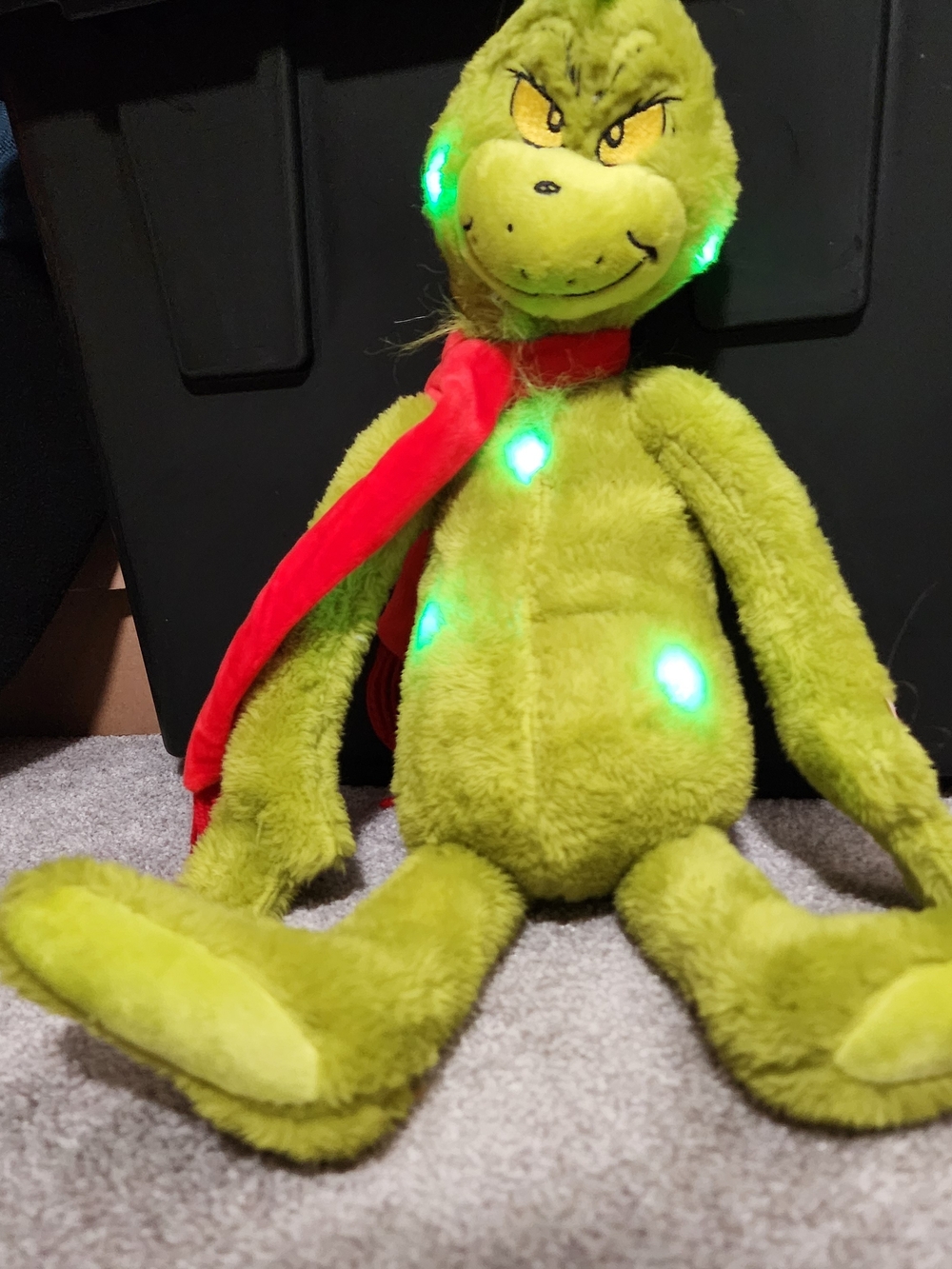 Green Plush Grinch with Red Scarf - Light-Up Stuffed Animal